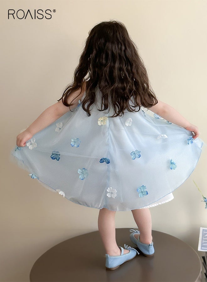 رويس فستان بناتي صيفي مزين بالزهور، فستان كاجوال أنيق كاجوال، فستان بياقة مستقيمة على شكل حرف A مع سحاب خلفي، مناسب للشاطئ أو السفر أو الزفاف أو أي مناسبة - Image 4