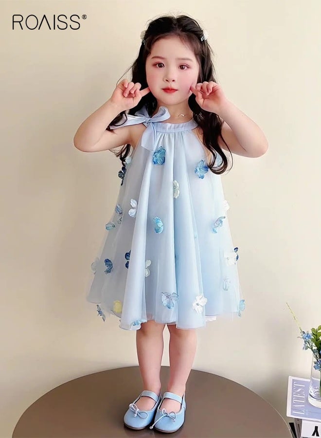 رويس فستان بناتي صيفي مزين بالزهور، فستان كاجوال أنيق كاجوال، فستان بياقة مستقيمة على شكل حرف A مع سحاب خلفي، مناسب للشاطئ أو السفر أو الزفاف أو أي مناسبة - Image 2