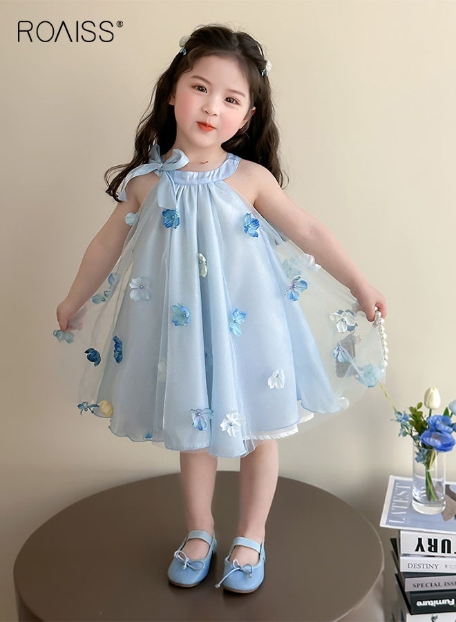 رويس فستان بناتي صيفي مزين بالزهور، فستان كاجوال أنيق كاجوال، فستان بياقة مستقيمة على شكل حرف A مع سحاب خلفي، مناسب للشاطئ أو السفر أو الزفاف أو أي مناسبة - Image 3