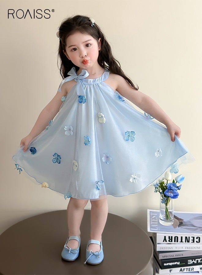 رويس فستان بناتي صيفي مزين بالزهور، فستان كاجوال أنيق كاجوال، فستان بياقة مستقيمة على شكل حرف A مع سحاب خلفي، مناسب للشاطئ أو السفر أو الزفاف أو أي مناسبة - Image 5