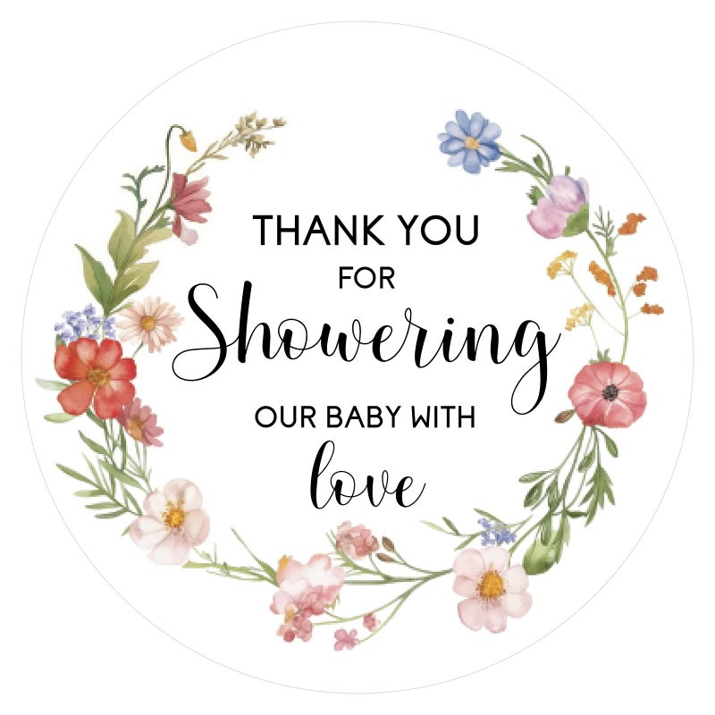 ANWYLL Baby Shower Thank You Stickers - Anwyll 60Pcs 2Inch Wildflower Baby Shower Favor Stickers Self-Adhesive Thank You Gift Seal Label Sticker Thanks For Showering Our Babies With Love Sticker For Envelope - Image 1