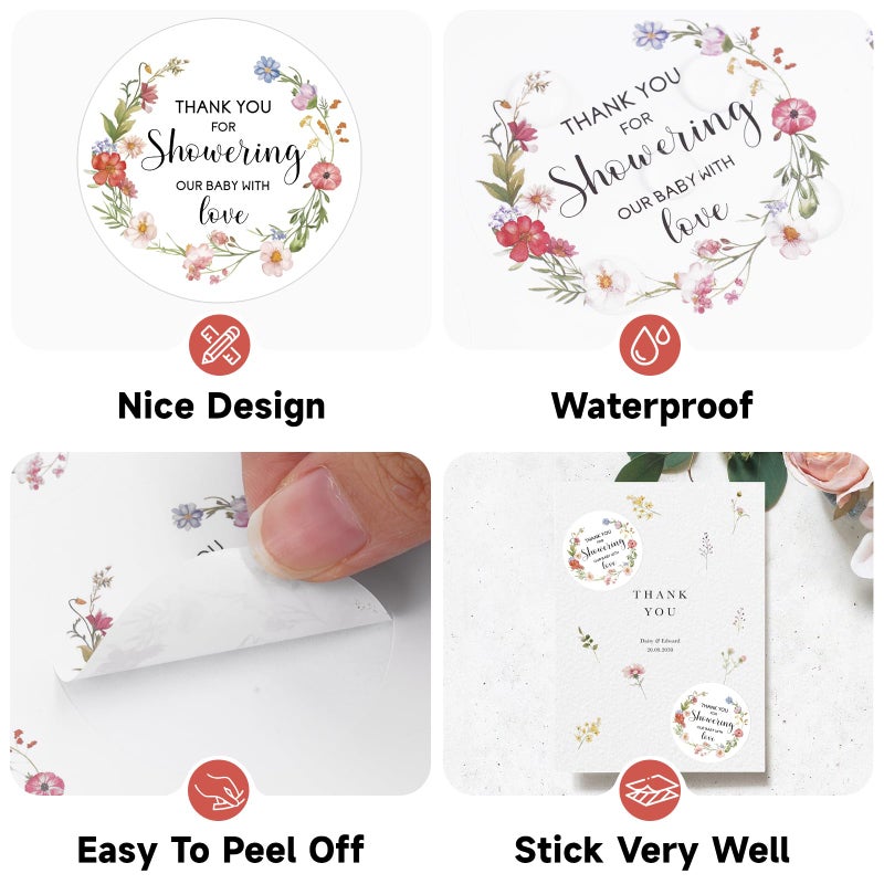 ANWYLL Baby Shower Thank You Stickers - Anwyll 60Pcs 2Inch Wildflower Baby Shower Favor Stickers Self-Adhesive Thank You Gift Seal Label Sticker Thanks For Showering Our Babies With Love Sticker For Envelope - Image 3