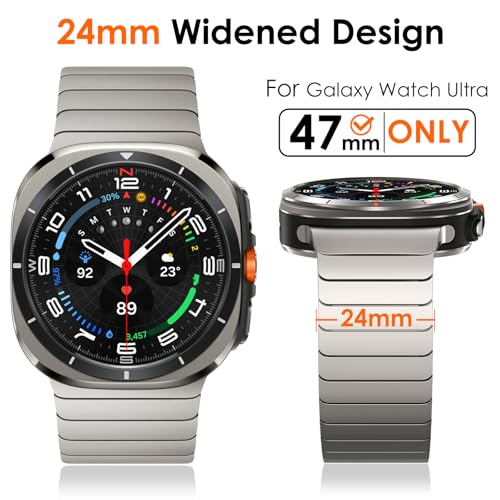 WINGLE Metal Band for Galaxy Watch Ultra Bands 47mm 2025/2024 Men 24mm Wide Rugged Stainless Steel Bracelet Classy Casual Business Samsung Galaxy Watch Ultra Band with Butterfly Folding Clasp Titanium - Image 2