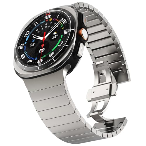 WINGLE Metal Band for Galaxy Watch Ultra Bands 47mm 2025/2024 Men 24mm Wide Rugged Stainless Steel Bracelet Classy Casual Business Samsung Galaxy Watch Ultra Band with Butterfly Folding Clasp Titanium - Image 1