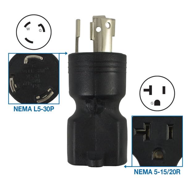 Conntek 30126-BK L5-30P 30-Amp 125-volt Locking Male Plug for 15 to 20-Amp Straight Blade Female Connector Adapter - Image 2
