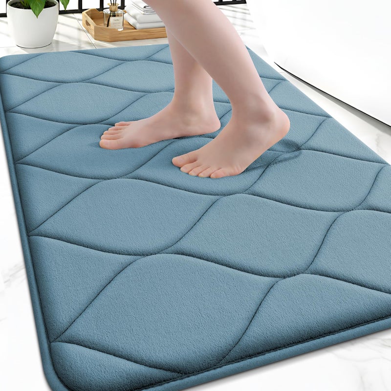 Smiry Memory Foam Bath Mat 30x20 Ultra Soft NonSlip Bathroom Rug Plush Water Absorbent Quick Dry and Machine Washable Floor Mat for Shower Tub Home Decor Airy Blue - Image 2