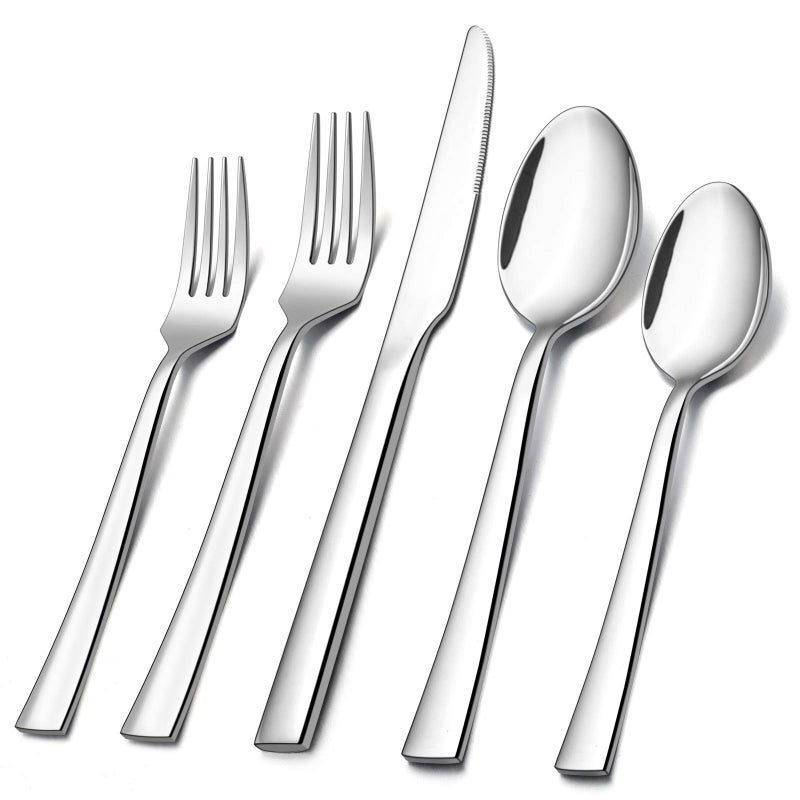 20Piece Silverware Set Efar Stainless Steel Flatware Set Service for 4 Modern Tableware Cutlery Set includes Forks Spoons Knives Square Edge  Mirror Finish Dishwasher Safe