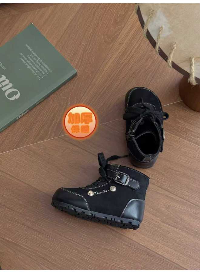 Xshx British Style Casual｜uni Leather Boots For Boys And Girls, Autumn And Winter, Side Zipper, Easy To Wear, Breathable, Warm, Non-slip, Niche Design