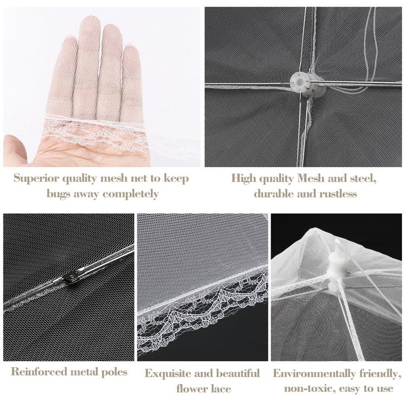 Onarway Food Covers for Outside Mesh 4 Pack 14 Inch Pop Up Fine Fly Net for Fruit Collapsible Screen Umbrella Food Tent for Outdoor Picnic Party - Image 4