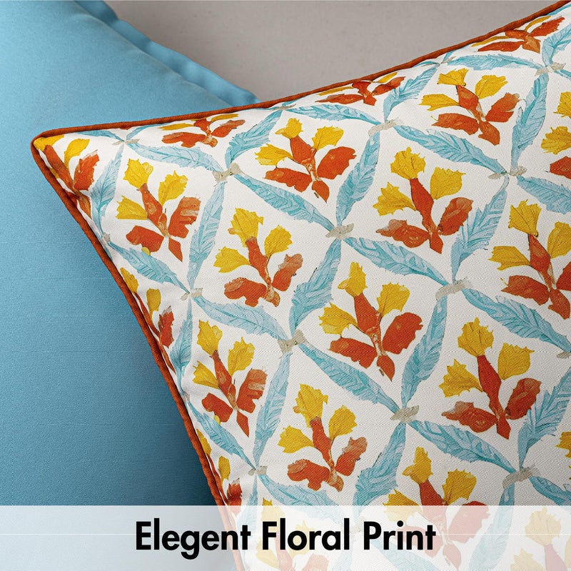 MIULEE Pack of 2 Decorative Outdoor Waterproof Throw Pillow Covers Flower Print Chic Boho Accent Pillow Covers for Square Garden Patio Cushion 18x18 Inch, Orange Teal Red - Image 4