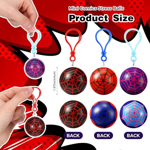 Kenning 12 Pcs Spider Birthday Party Favor Spider Keychain 15 Mini Foam Stress Ball for Birthday Decorations Supplies Halloween Goodie Bags Christmas Stocking Stuffers Valentines Gifts - Image 5