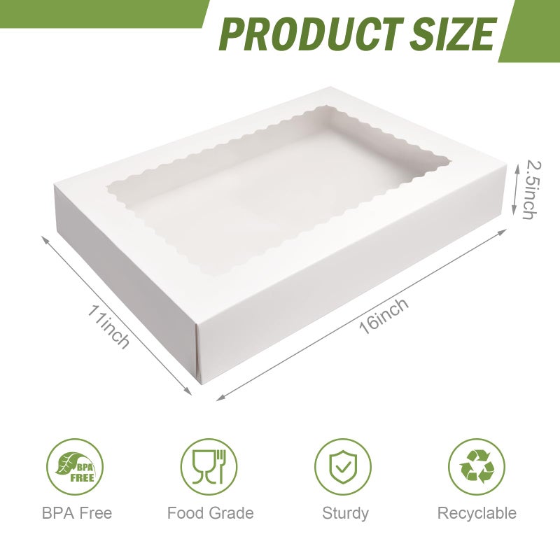 Rarapop 4 Pack Large Cookie Boxes with Window, 16x11x2.5 Inches Auto-Popup Bakery Boxes Treat Boxes for Pastries, Donuts, Pies, Muffins - Image 2