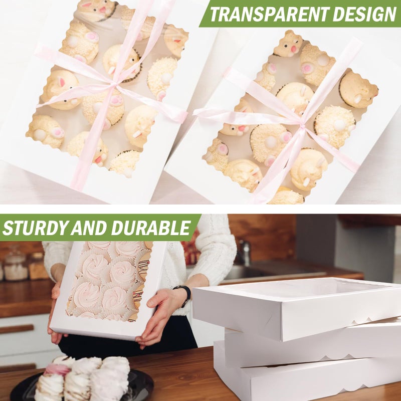 Rarapop 4 Pack Large Cookie Boxes with Window, 16x11x2.5 Inches Auto-Popup Bakery Boxes Treat Boxes for Pastries, Donuts, Pies, Muffins - Image 5