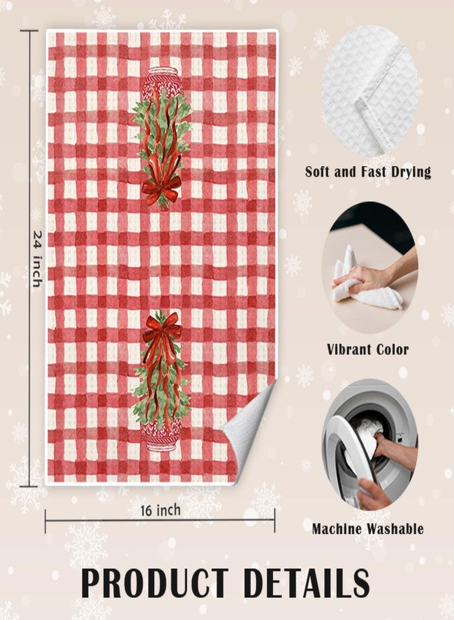 JINYO Red Buffalo Plaid Chinoiserie Christmas Kitchen Towels, Coquette Red Bow Christmas Tree Decorative Hand Towels for Bathroom Kitchen, Grandmillennial Xmas Dish Tea Towel, 16x24 Inch Set of 2 - Image 5