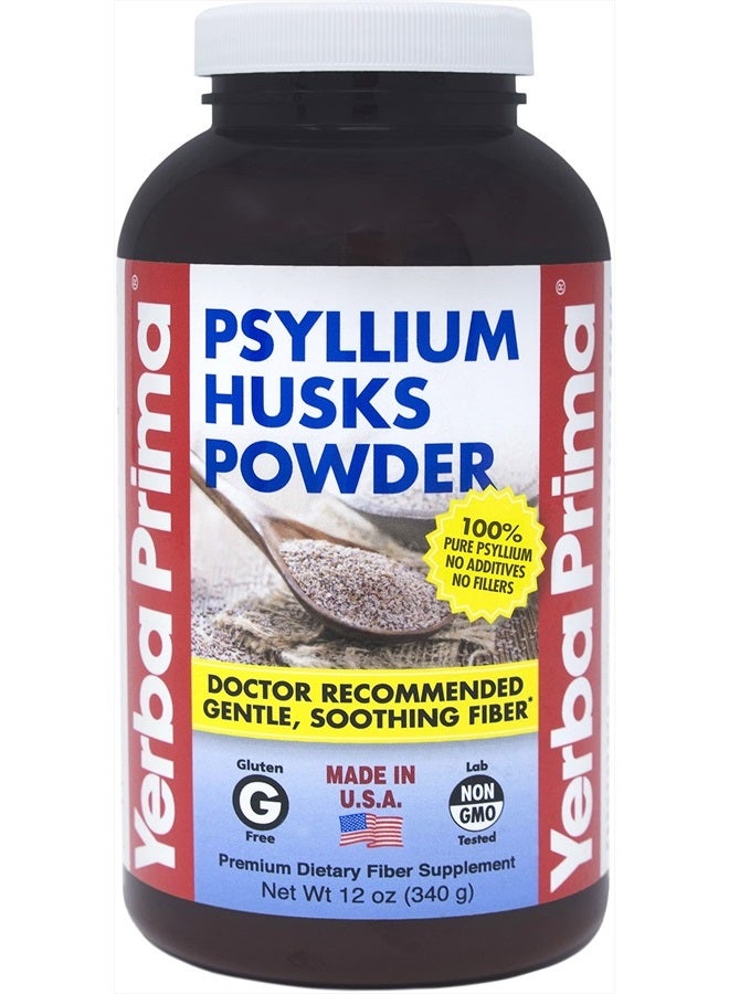 Yerba Prima Psyllium Husks Powder 12 oz - Natural Fiber Supplement - Colon Cleanser - Gut Health - Vegan, Non-GMO, Gluten-Free (New Label - Packaging May Vary) - Image 1
