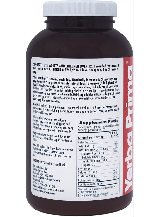 Yerba Prima Psyllium Husks Powder 12 oz - Natural Fiber Supplement - Colon Cleanser - Gut Health - Vegan, Non-GMO, Gluten-Free (New Label - Packaging May Vary) - Image 5