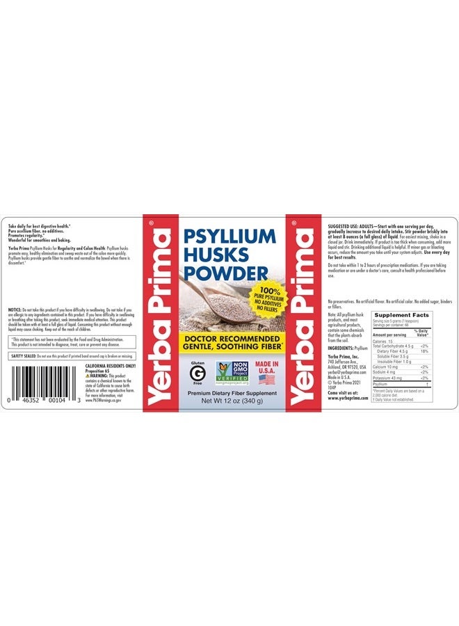 Yerba Prima Psyllium Husks Powder 12 oz - Natural Fiber Supplement - Colon Cleanser - Gut Health - Vegan, Non-GMO, Gluten-Free (New Label - Packaging May Vary) - Image 2