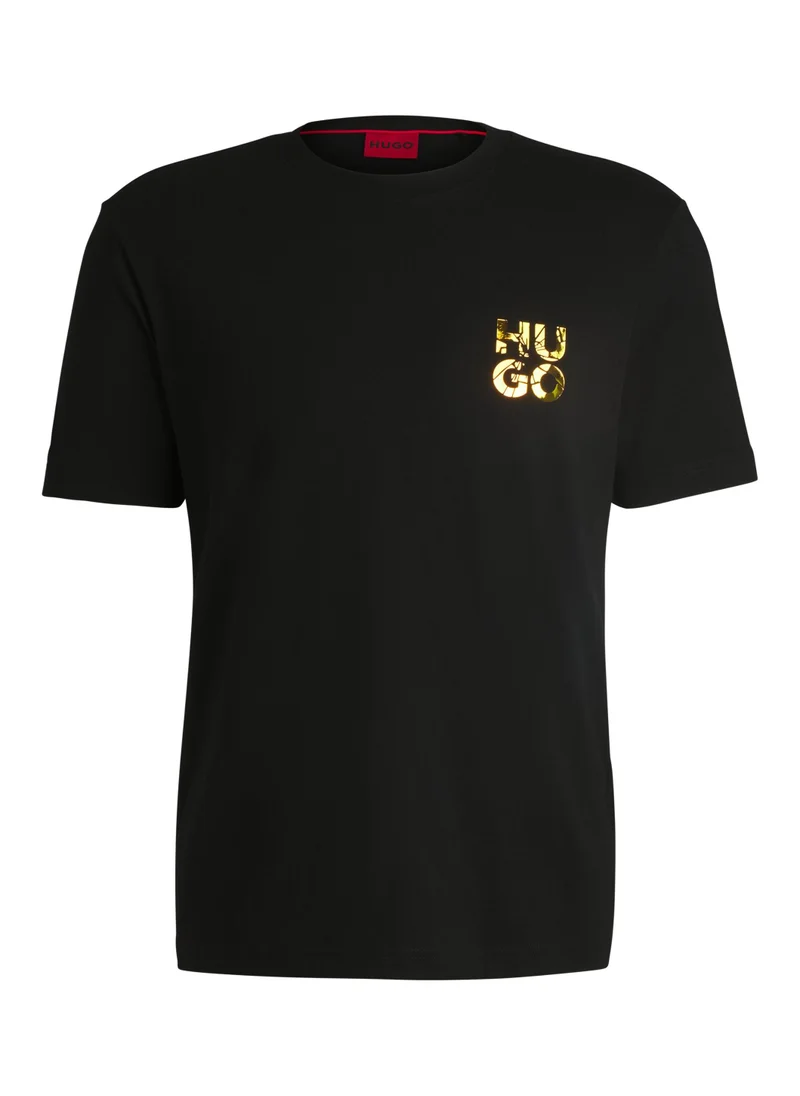 HUGO Cotton-jersey T-shirt with stacked-logo print