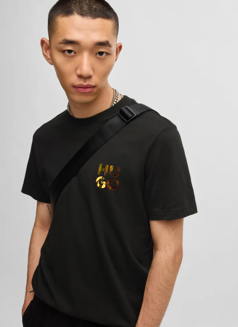 HUGO Cotton-jersey T-shirt with stacked-logo print