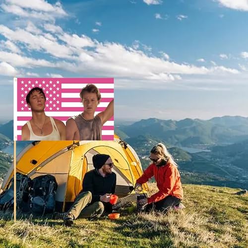 WENWELL JJ and Rafe USA Flag Tapestry - Funny Pink OuterBanks America Flag 3x5 Feet,Polyester Banner for College Dorm Room Bedroom Outdoor Parties Decor with Brass Grommets - Image 3