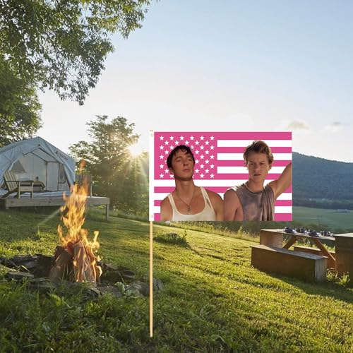 WENWELL JJ and Rafe USA Flag Tapestry - Funny Pink OuterBanks America Flag 3x5 Feet,Polyester Banner for College Dorm Room Bedroom Outdoor Parties Decor with Brass Grommets - Image 4