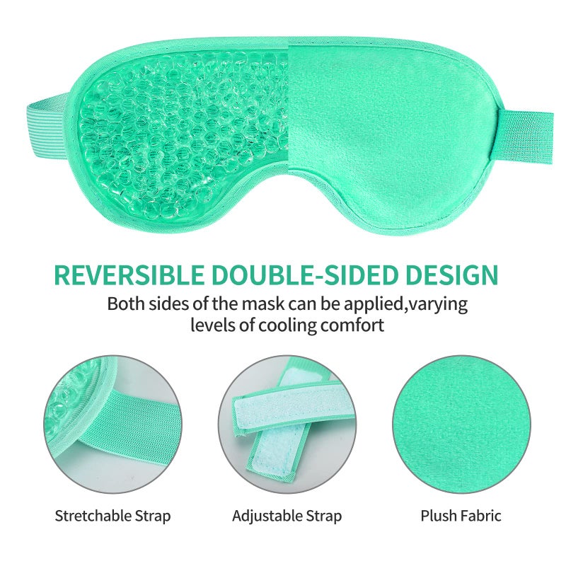 CONSGIJI 2PCS Gel Eye Mask Reusable Cold Therapy Gel Bead Eye Mask for Puffiness/Dark Circles/Eye Bags/Dry Eyes/Headaches/Migraines/Stress Relief(Green) - Image 3