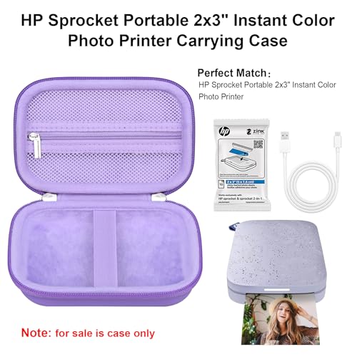 Elonbo Carrying Case for HP Sprocket 2x3” Instant Smartphone Photo Printer, Portable Mini Color Print Digital Camera Hard Travel Bag, Wireless Mobile Picture Printer Storage Holder, Purple - Image 2