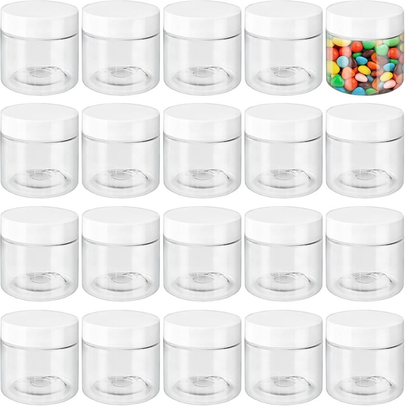 OJYUDD 20 Pcs 2 Oz Clear Cosmetic Container with White Lids,Travel Storage Clear Empty Cosmetic Jars,Plastic Round Pot Jars for Eye Shadow,Lotion,Cream,Jewelry,Painting,Candies,DIY Ointments - Image 1