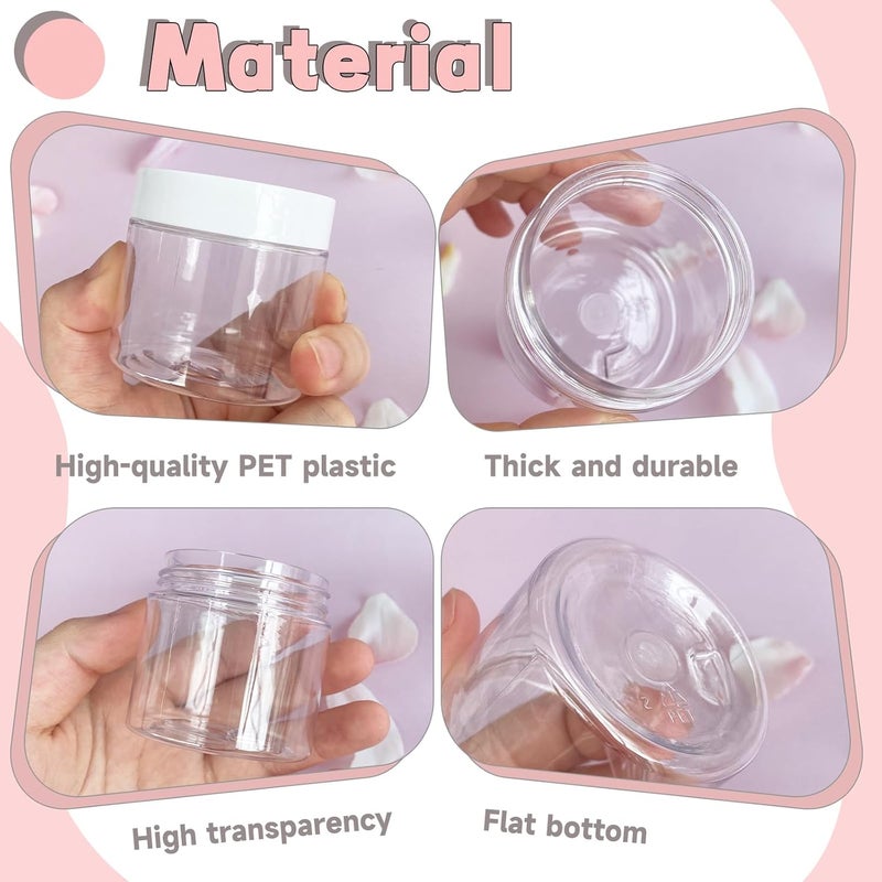 OJYUDD 20 Pcs 2 Oz Clear Cosmetic Container with White Lids,Travel Storage Clear Empty Cosmetic Jars,Plastic Round Pot Jars for Eye Shadow,Lotion,Cream,Jewelry,Painting,Candies,DIY Ointments - Image 3