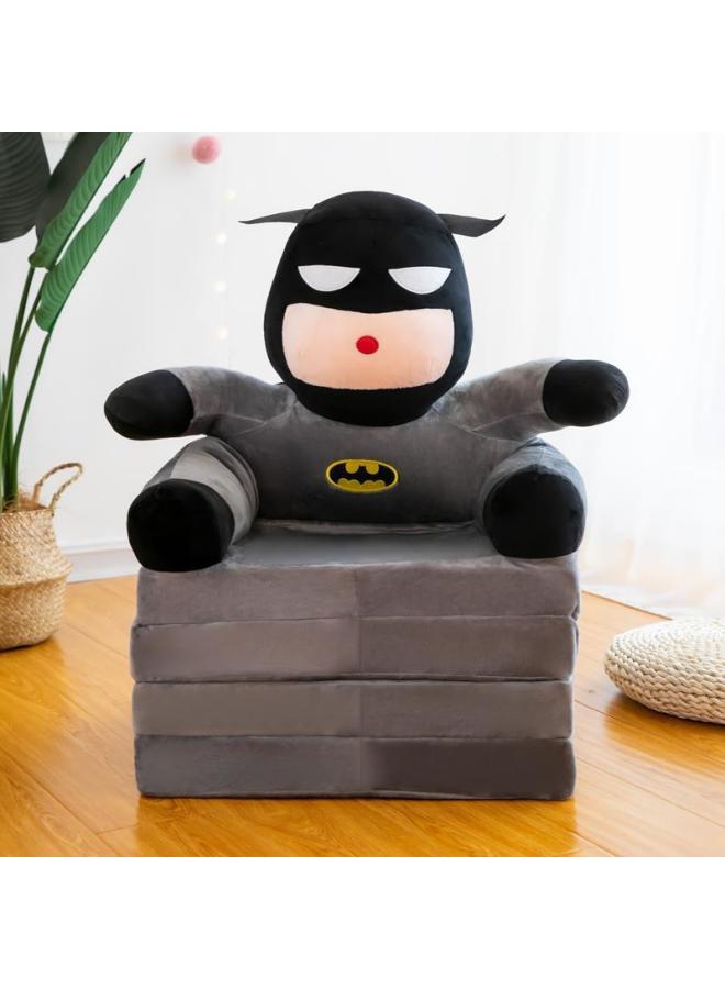 Cute Cartoon Seat Plush Folding Sofa Crystal Super Soft Baby Seat Lazy Child Sofa-Specifications:Three-layer Folding Finished Product-Color:Grey Sitting Batman - Image 1