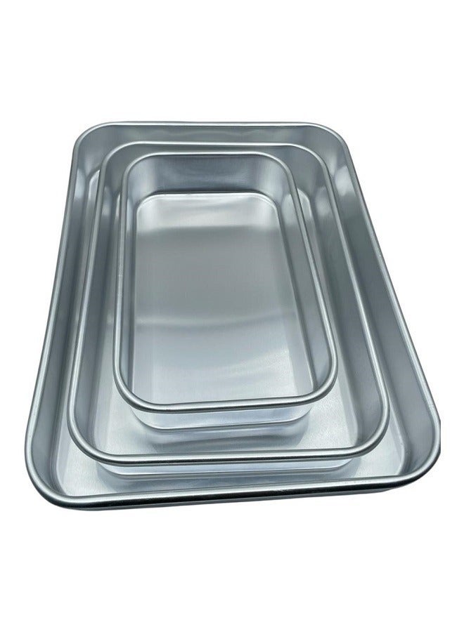 3-Piece Rectangular Oven Tray Set, Silver - Image 2