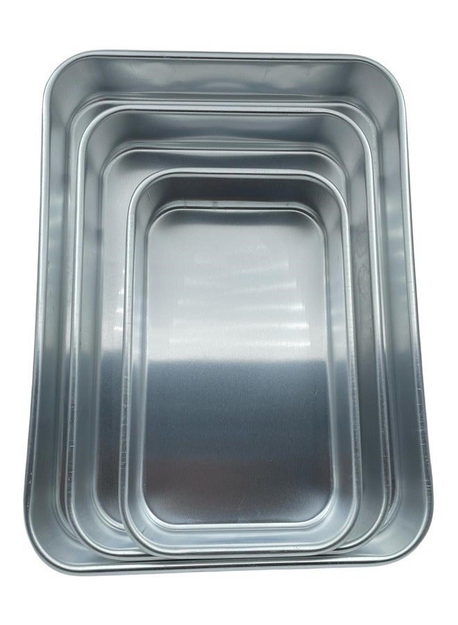 3-Piece Rectangular Oven Tray Set, Silver - Image 1