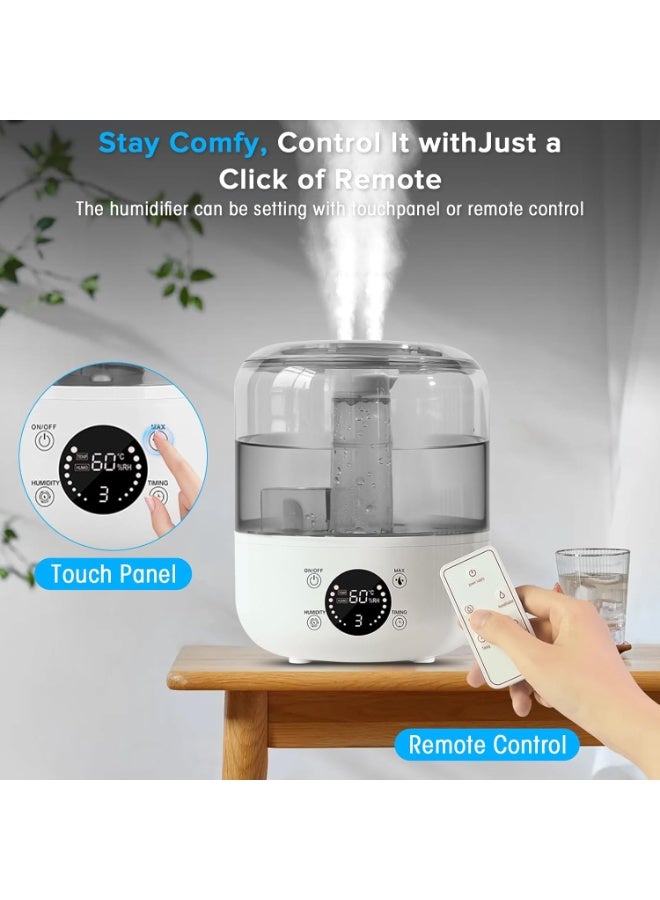 ياكيتر 3L مرطبات لغرفة النوم، أعلى ملء مرطبات باردة، 360 درجة فوهة دوارة مزدوجة الرأس، وضع التلقائي، مؤقت، ناشر الزيت الأساسي، انخفاض الضوضاء، مرطب الهواء مع التحكم عن بعد (3L-الأبيض) - Image 3