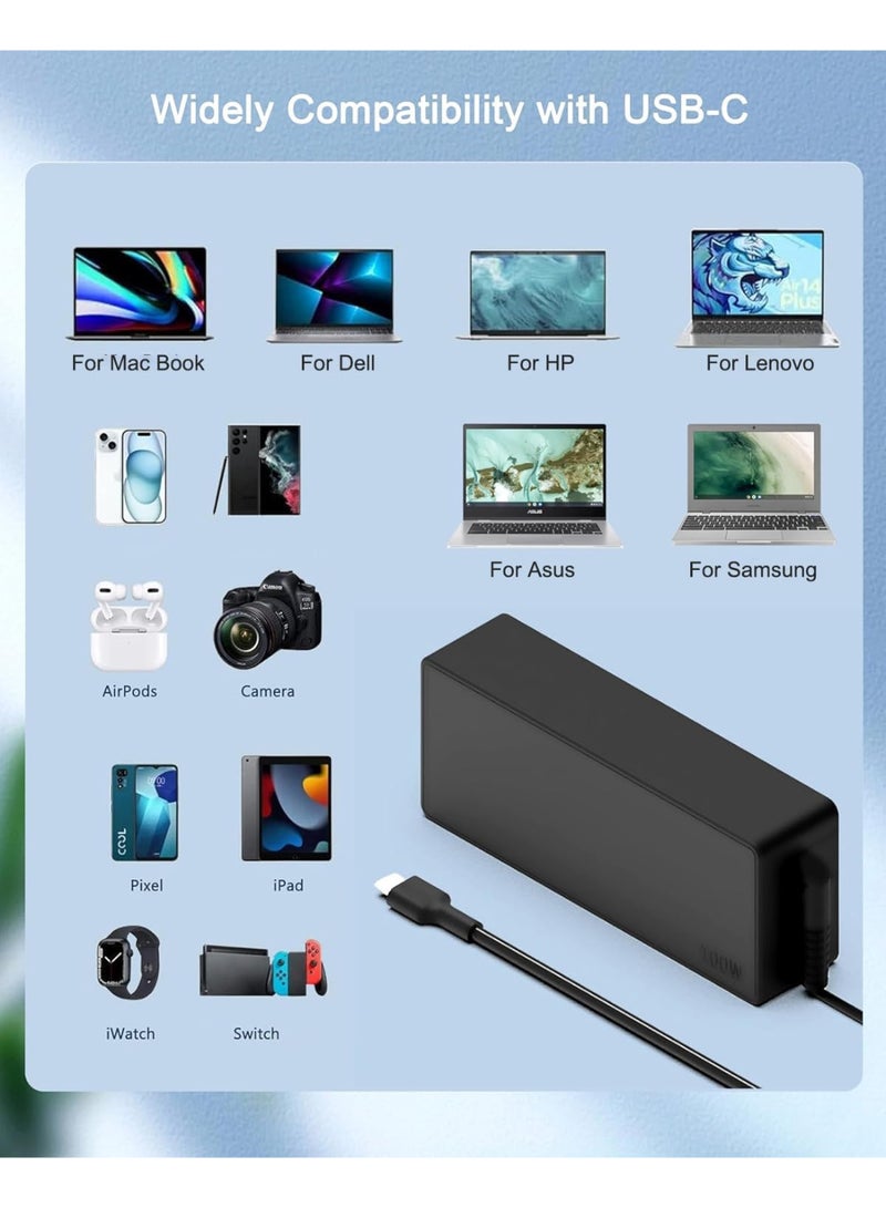 زيكسين شاحن لابتوب شامل بقوة 100 واط بمنفذ USB-C متوافق مع أجهزة MacBook متوافق مع أجهزة MacBook Pro/Air (مقاسات 16 و15 و14 و13 بوصة) وأجهزة الكمبيوتر من Lenovo ThinkPad وASUS وHP وAcer وDell وMSI؛ مزود بكابل طاقة من النوع C (Type-C) - Image 2
