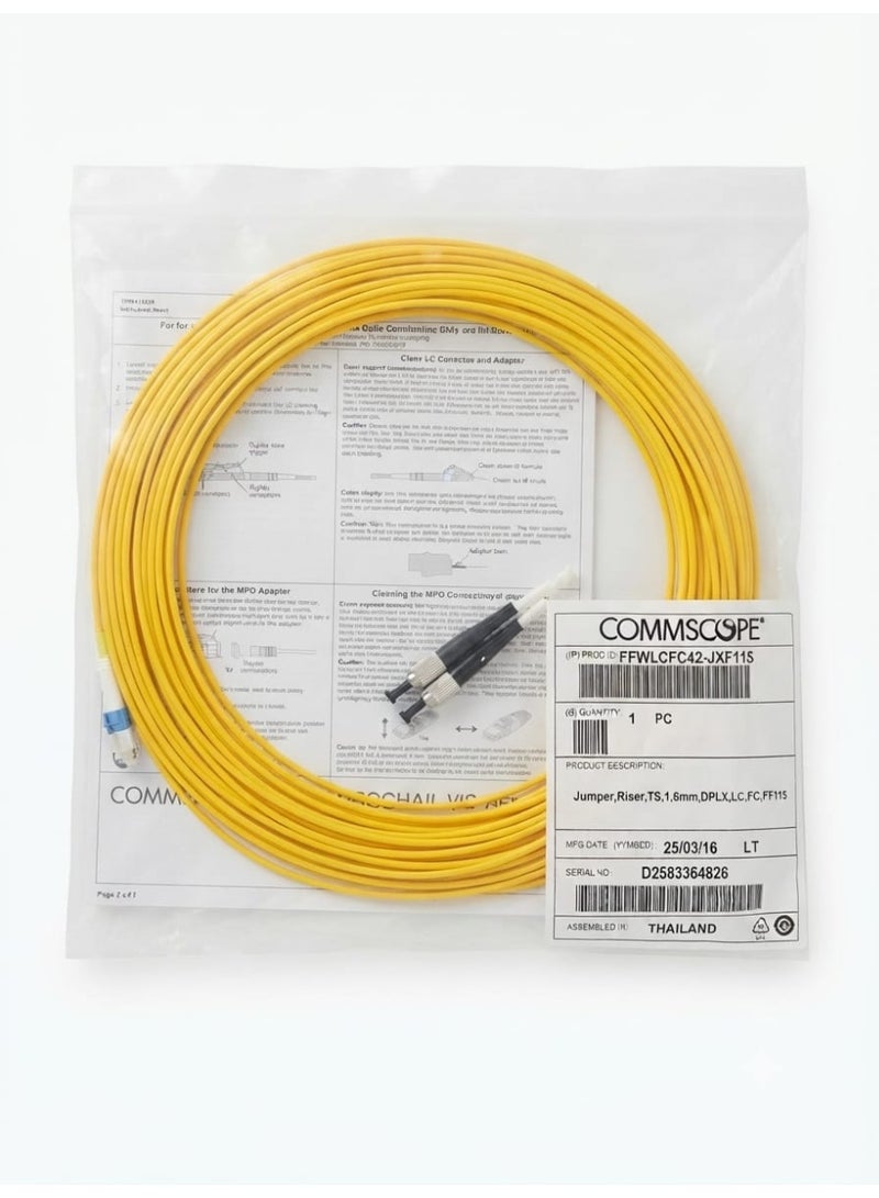 COMMSCOPE Jumper Riser Fiber Optic Cable FFWLCFC42-JXF115, 1.6mm Single Mode, FC/PC Connectors, Yellow