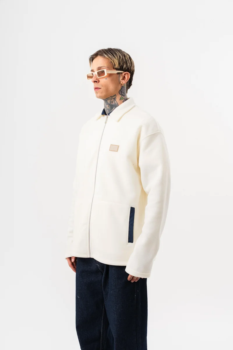 ريسباير جاكيت رجالي واسع (Oversize) من الصوف (Polar) بسحاب (Zip) لون إيكرو