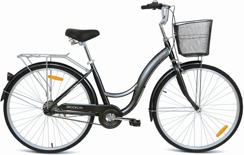 Mogoo Brooklyn Single Speed Cruiser Bike 26 Inch, City-Bike, Steel Frame Fixed-Gear Road-Bike, Comfort Cycle, Unisex Bicycle Adult, Front Basket, and Rear Carrier, Classic Bike - Image 1