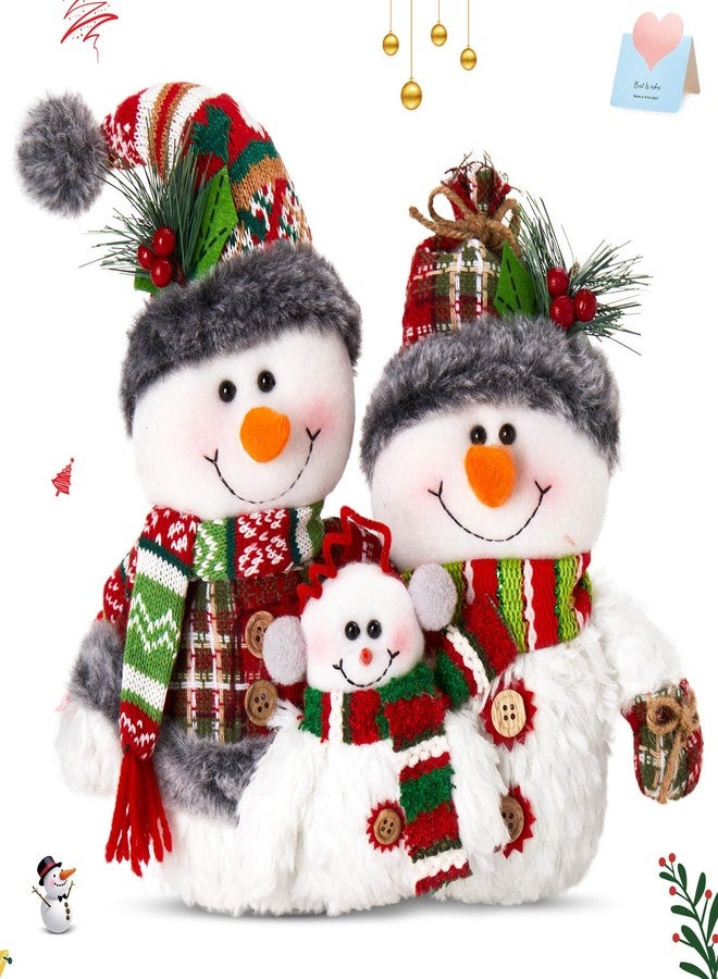 WEWILL 12'' Christmas Snowman Figurine Family Decor - Cozy Snowman Family Tabletop of Three Design, Holiday Decoration for Christmas Tree, Table, Cabinet - Image 1