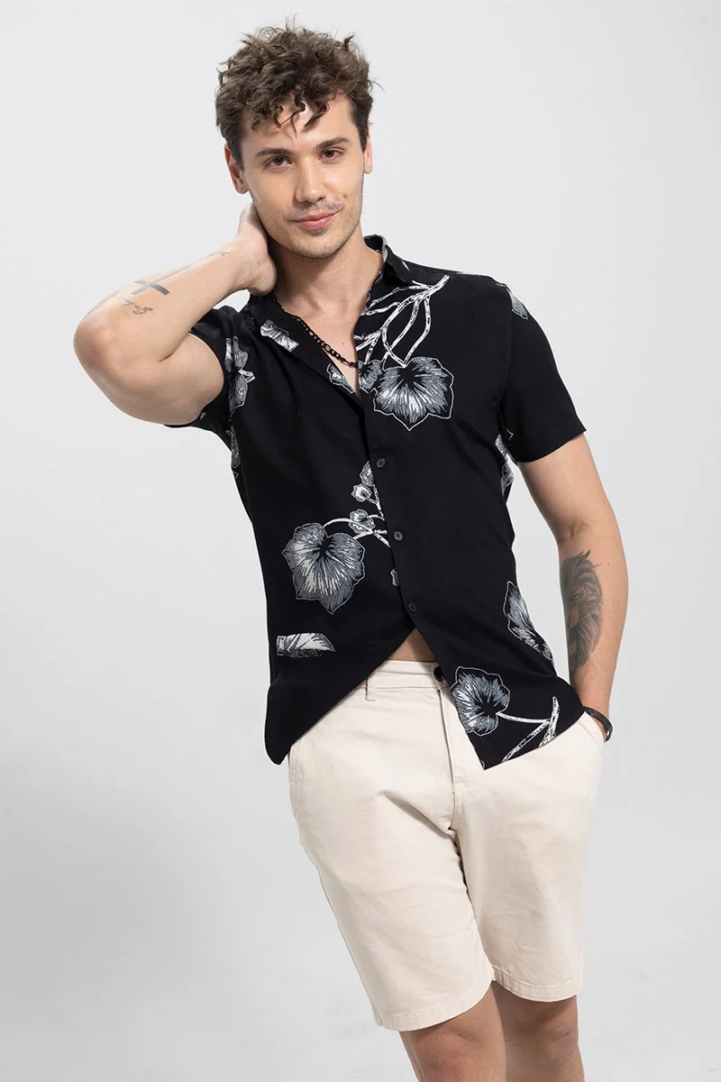 SNITCH Sketch Leaf Black Shirt