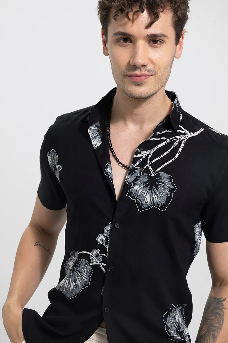 SNITCH Sketch Leaf Black Shirt