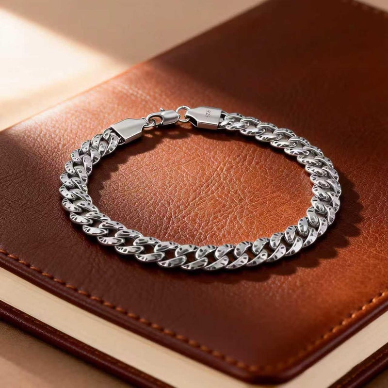 Silverso Italian Handmade Sterling Silver Mens Bracelets | Solid S925 Chain Bracelets | Men's Silver Bracelet Gift for Dad, Boyfriend, Son, My Man (8.6" Black Spots) - Image 2