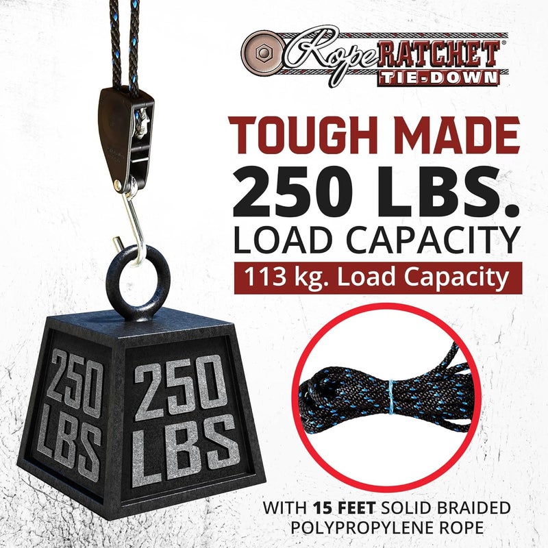 Rope Ratchet 38 Block and Tackle Pulley System Adjustable Hoist for Lifting Gear Outdoor Utility Rig for Elevating Tensioning Securing Equipment 15 Braided Polypropylene Rope 250 lb Capacity - Image 2