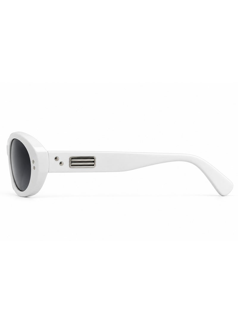Retro Oval Sunglasses with Glossy White Frame and Dark Smoke Lenses - Image 3