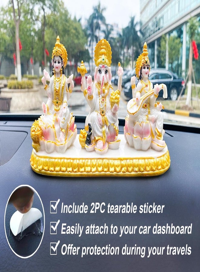 BangBangDa Indian Ganesha Lakshmi Saraswati Statue - 3.9”H Hindu God Ganpati Laxmi for Car Dashboard Decor India Murti Diwali Pooja Gifts for Indian Family Frined Home Office Temple Mandir Altar Puja Item - Image 4