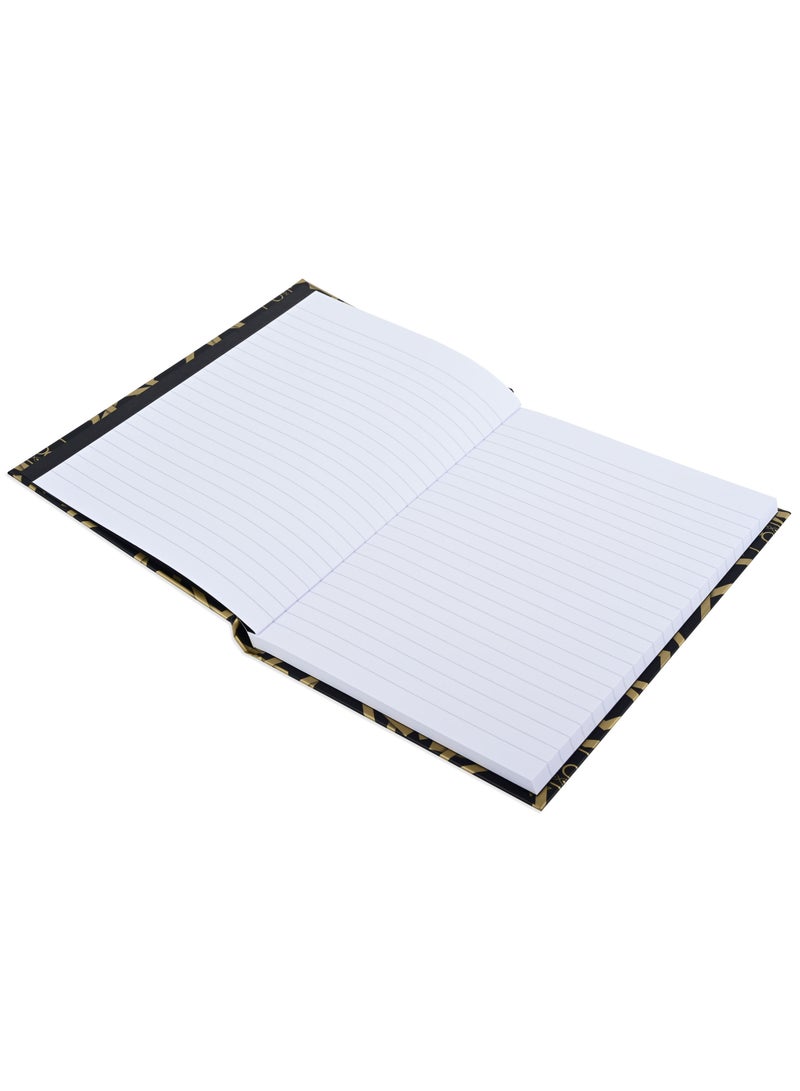 FIS Notebook Hard Cover, A5 Size(14.8x21cm), 2 Quire, 192 Pages, 96 Sheets, Single Line Ruling, Golden/Black, Packet of 5 Pieces, Design 10 - FSNBHCA5GLBKD10 - Image 2