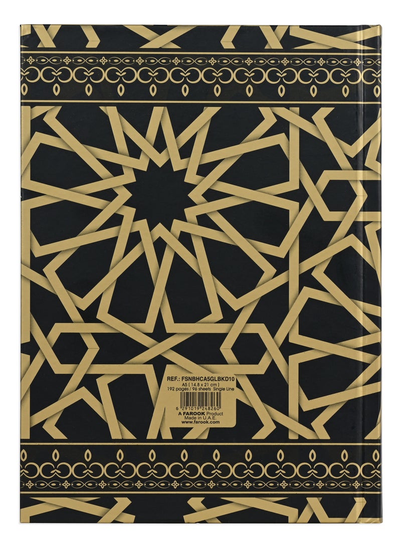 FIS Notebook Hard Cover, A5 Size(14.8x21cm), 2 Quire, 192 Pages, 96 Sheets, Single Line Ruling, Golden/Black, Packet of 5 Pieces, Design 10 - FSNBHCA5GLBKD10 - Image 5