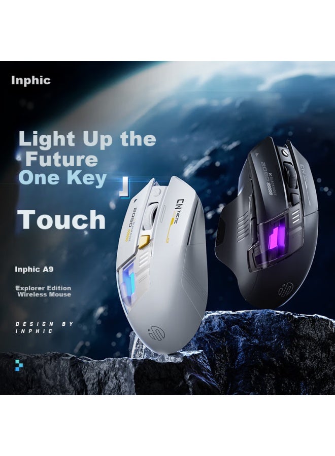 Inphic A9v2 Explorer Edition Wireless Gaming Mouse, E-sports Macro Wired Bluetooth Tri-mode Mouse, Right-handed Csgo Pubg Lol Desktop Laptop Universal Rgb 12000 Dpi Black - Image 5
