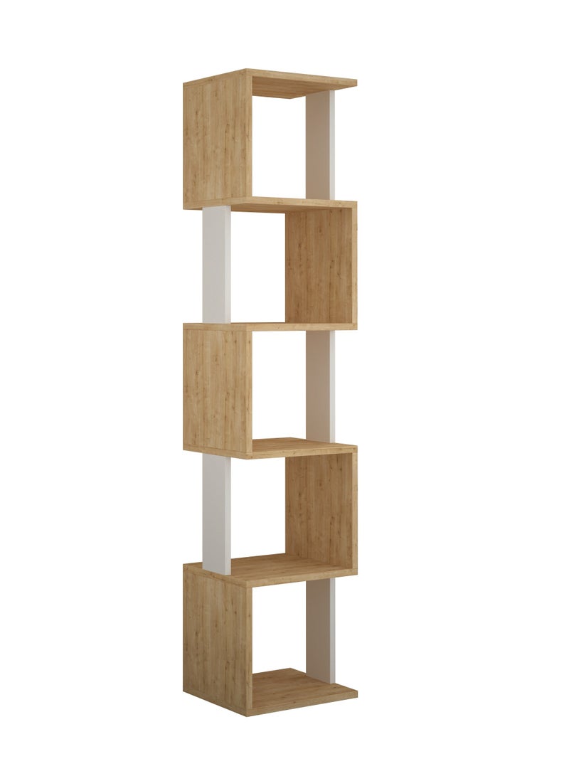 موراه مكتبة زاوية بيري من موراه هوم، خزانة كتب عصرية بخمسة رفوف، رف كتب متعدد التخزين، وحدة عرض لغرفة النوم، غرفة المعيشة - 30×161×35 سم - لون بلوط/أبيض - Image 2