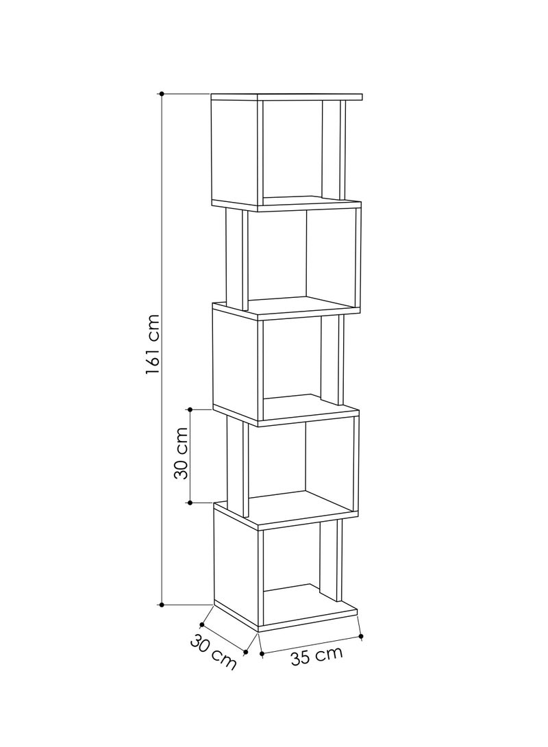 موراه مكتبة زاوية بيري من موراه هوم، خزانة كتب عصرية بخمسة رفوف، رف كتب متعدد التخزين، وحدة عرض لغرفة النوم، غرفة المعيشة - 30×161×35 سم - لون بلوط/أبيض - Image 3