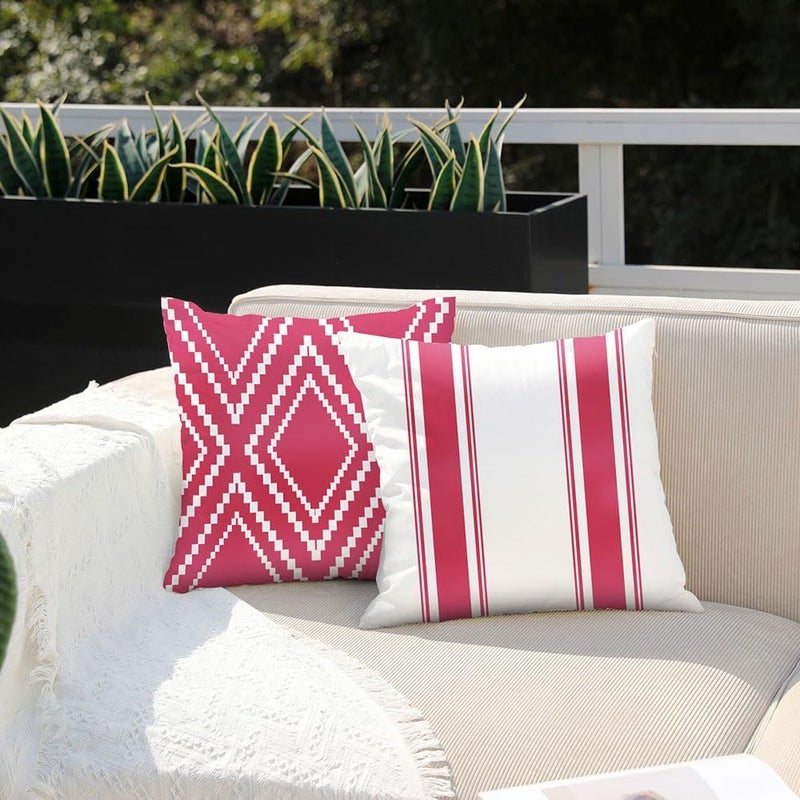 DFXSZ Outdoor Pillow Covers 18x18 Inch Set of 4 Hot Pink Waterproof Modern Geometry Throw Pillows Outdoor Summer Waterproof Decor for Patio Funiture Garden Polyester Cushion Covers 013L18 - Image 2